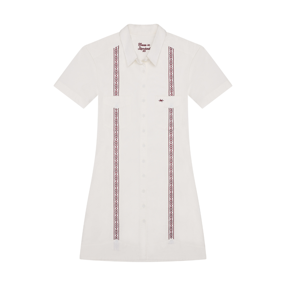 Tejas Guayabera Dress - Maroon