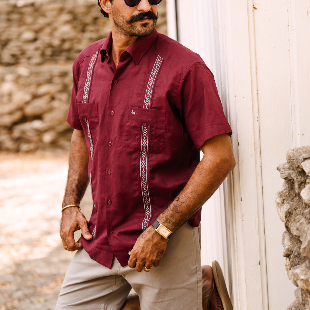 Tejas Guayabera - Solid Maroon