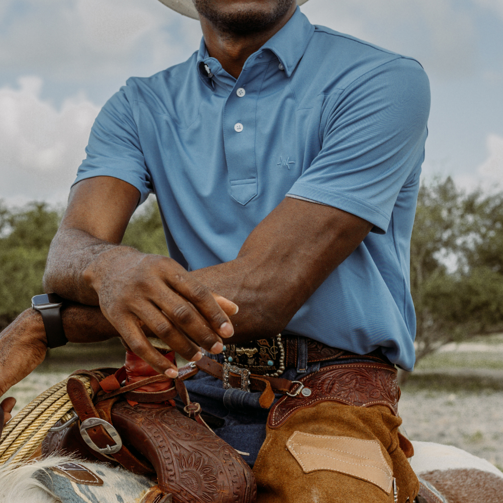 Texas Standard Modern Western Polo - Heron / Blue / XL / Men's